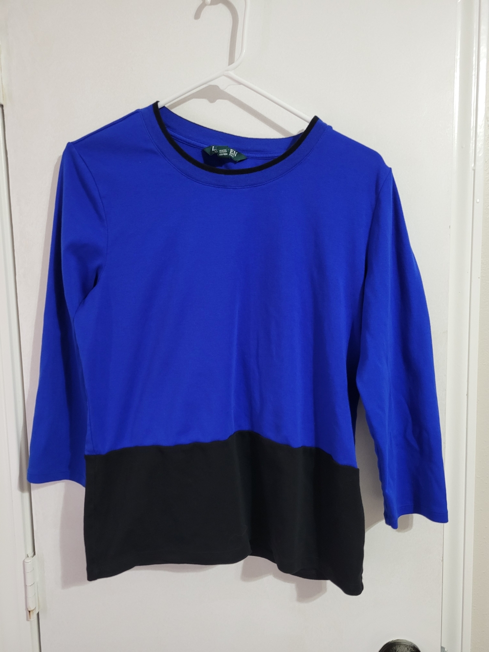 Lauren Ralph Lauren Royal Blue and Black Two-Tone Long Sleeve Tee